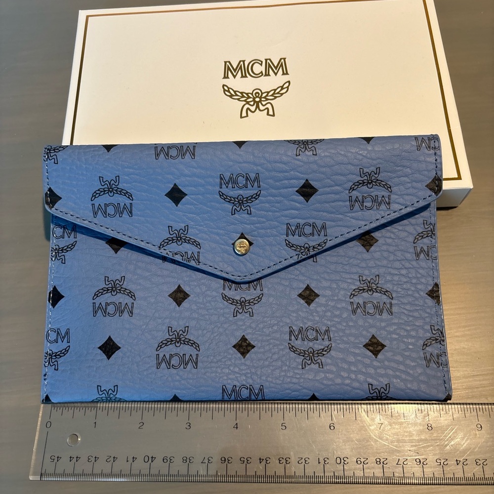 MCM Blue and Black Monogram Envelope Clutch GWP - Picture 2 of 6